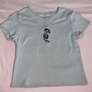 Tan Crop Top with Embroidered dragon